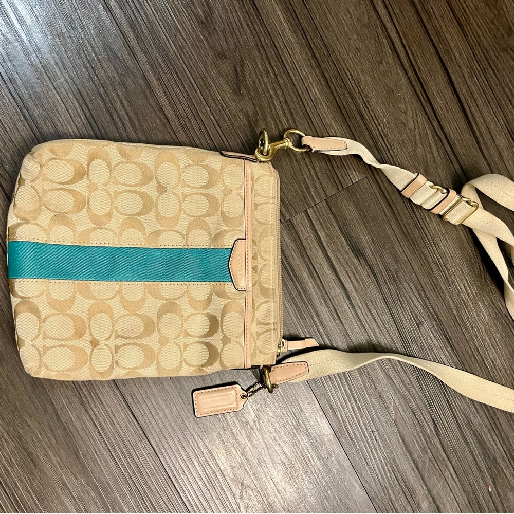 Coach Tan and Teal Crossbody Bag